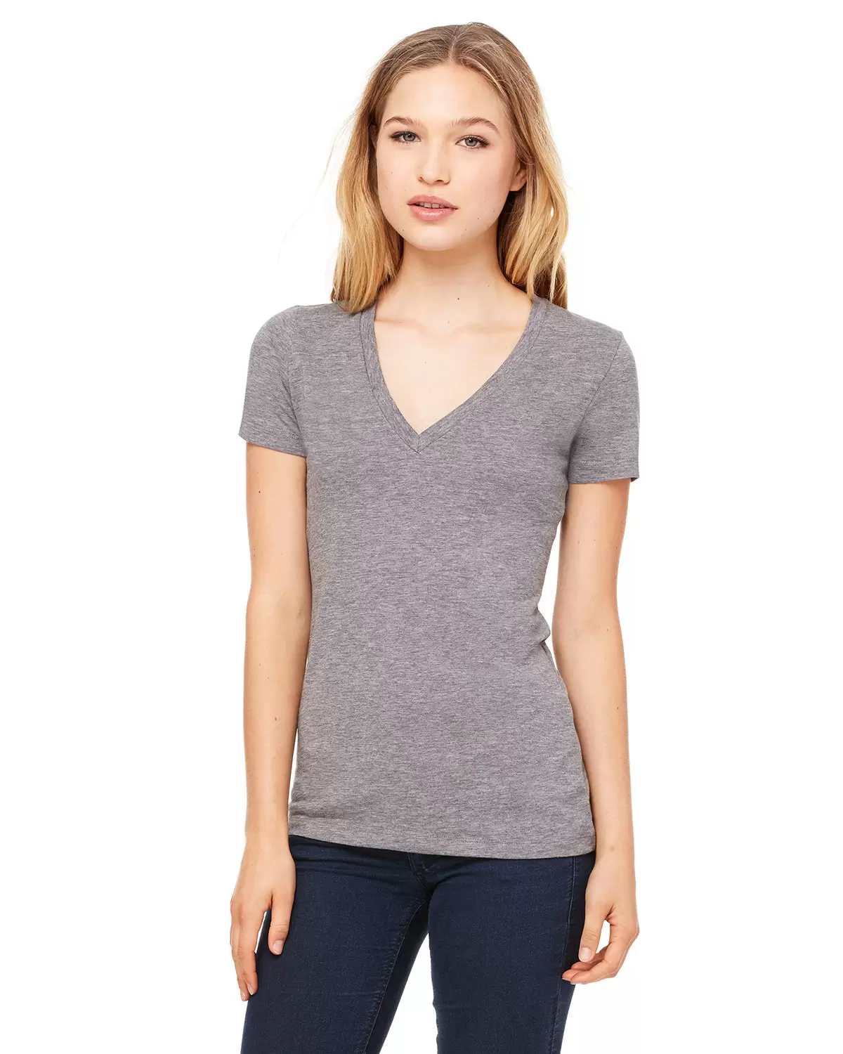 BELLA 8435 Womens Fitted Tri-blend Deep V Neck T Shirts SKU: 8435