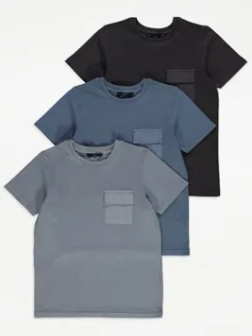Blue Washed Pocket T-Shirts 3 Pack | Kids | George at ASDA