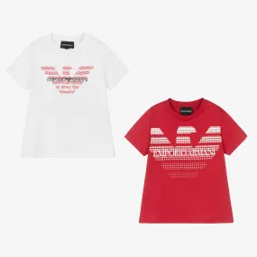 Boys Red & White Cotton T-Shirts (2 Pack)
