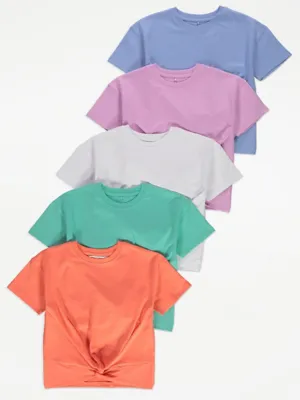 Bright Knot Front T-Shirts 5 Pack | Kids | George at ASDA