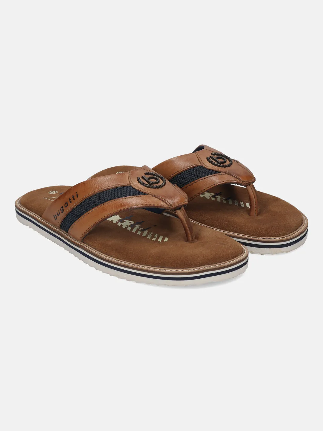 bugatti Cognac Premium Leather Thongs Sandals