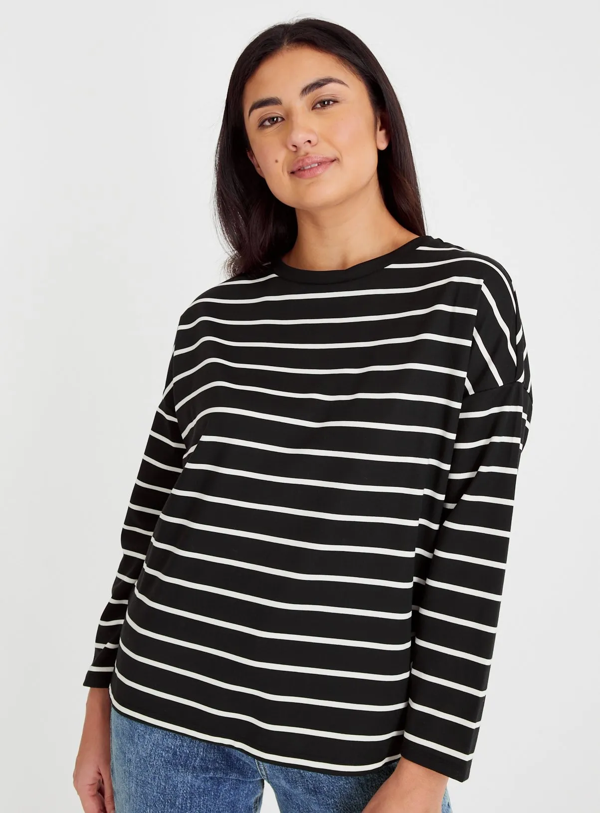 Buy Black Mono Stripe Ponte Top 22 | T-shirts | Tu