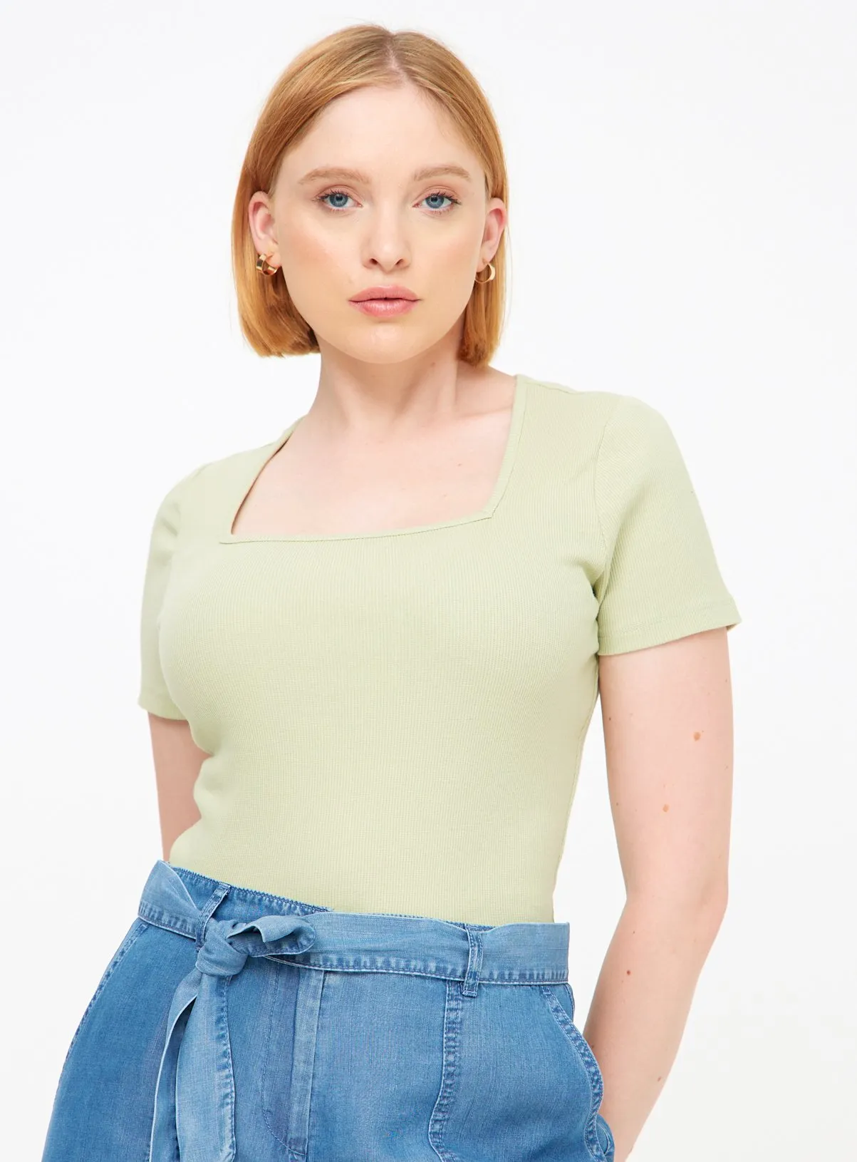 Buy Green Square Neck Short Sleeve T-Shirt 26 | T-shirts | Tu