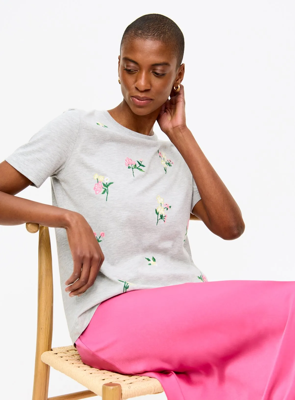 Buy Grey Marl Floral Meadow Embroidered T-Shirt 12 | T-shirts | Tu