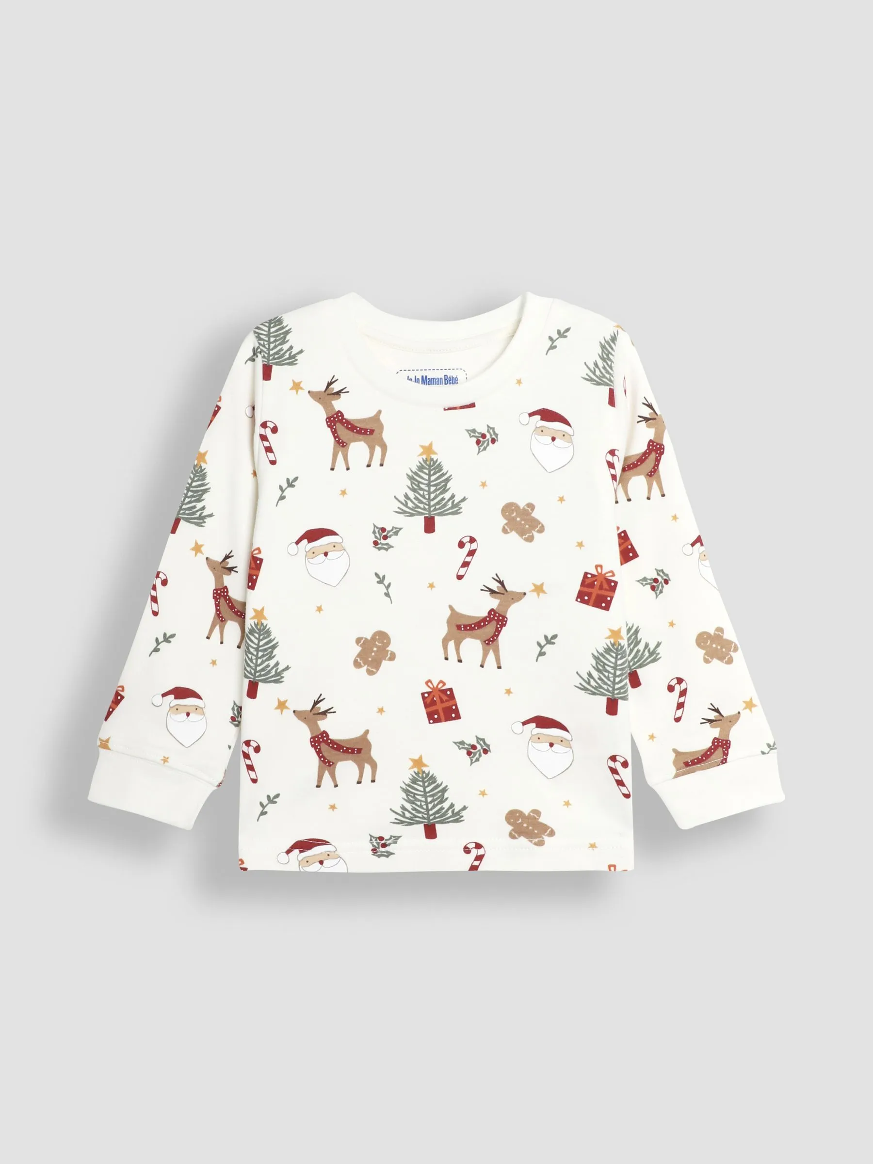 Cream Christmas Print Jersey Pyjamas