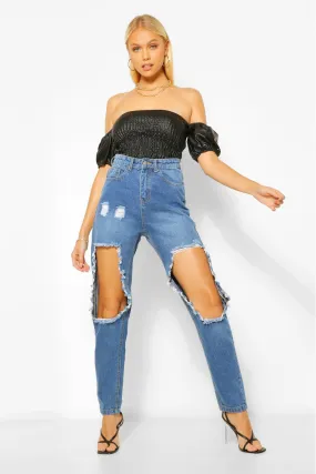 Denim Extreme Rip Knee Mom Jeans
