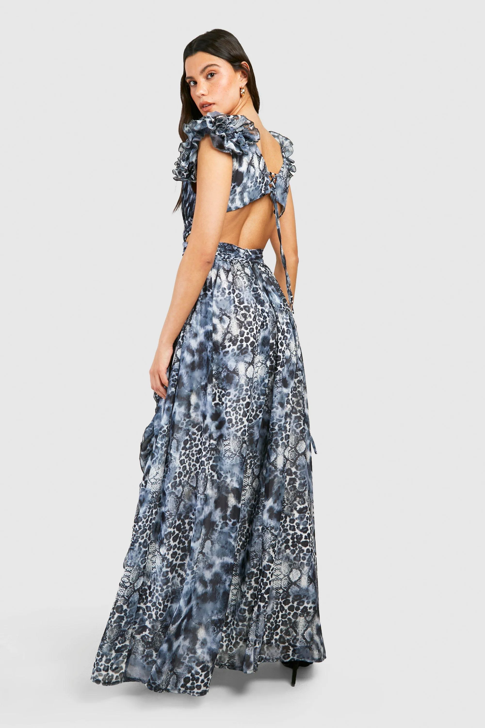 Dresses | Leopard Ruffle Cut Out Maxi Dress | boohoo