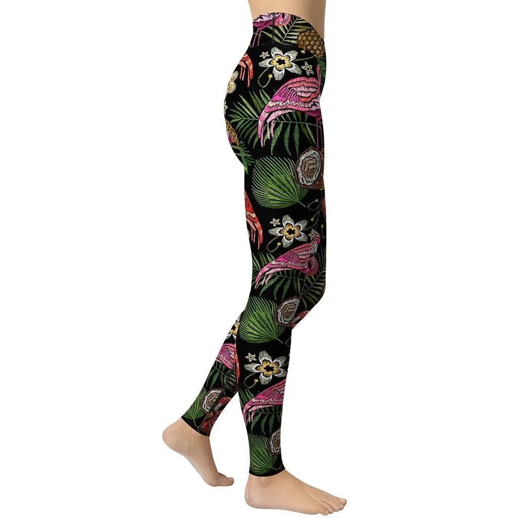 Embroidery Flamingo Yoga Leggings