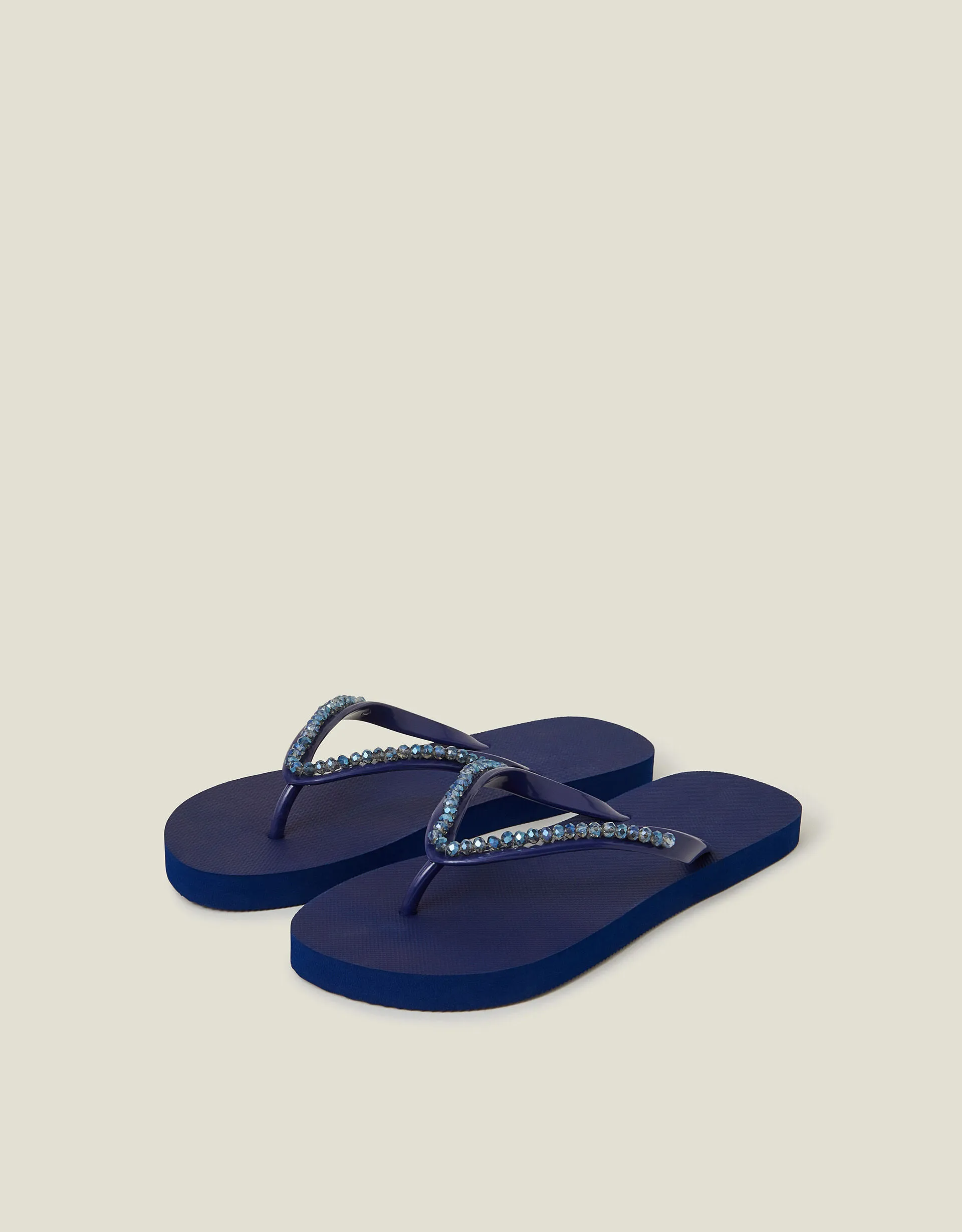 Facet Beaded Flip Flops Blue