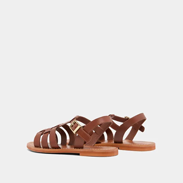 Flat braided sandals in cognac leather