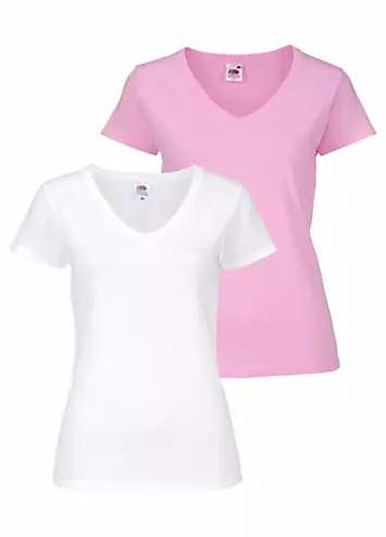 Fruit Of The Loom Pack of 2 V-Neck T-Shirts | Grattan