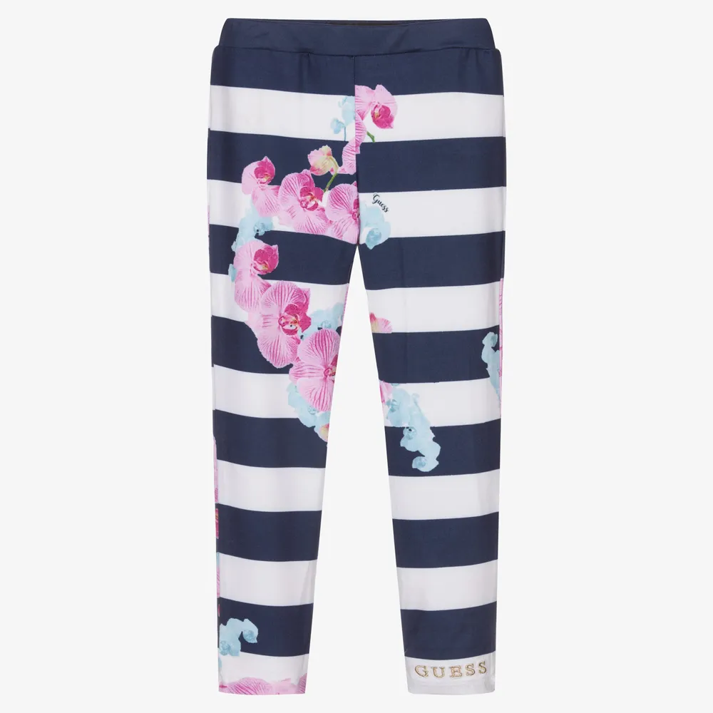 Girls Blue Striped Leggings