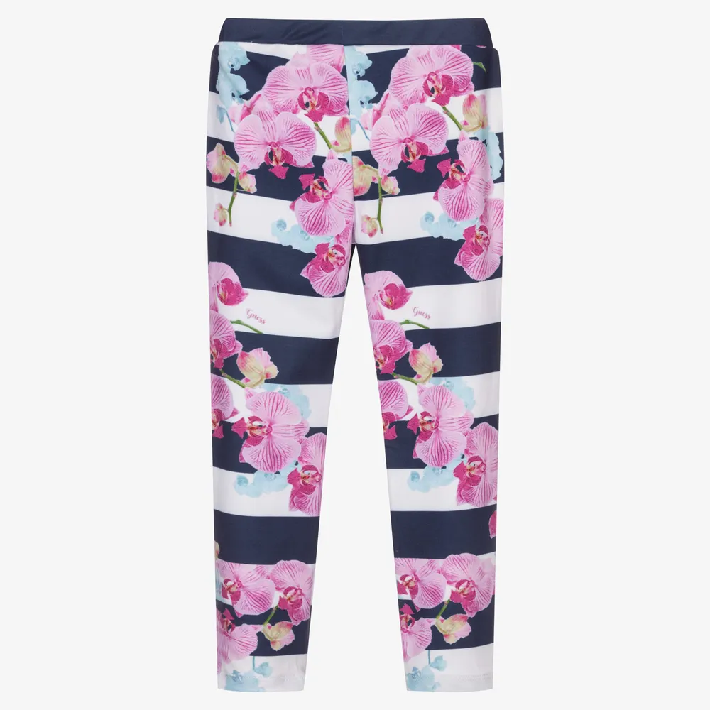 Girls Blue Striped Leggings