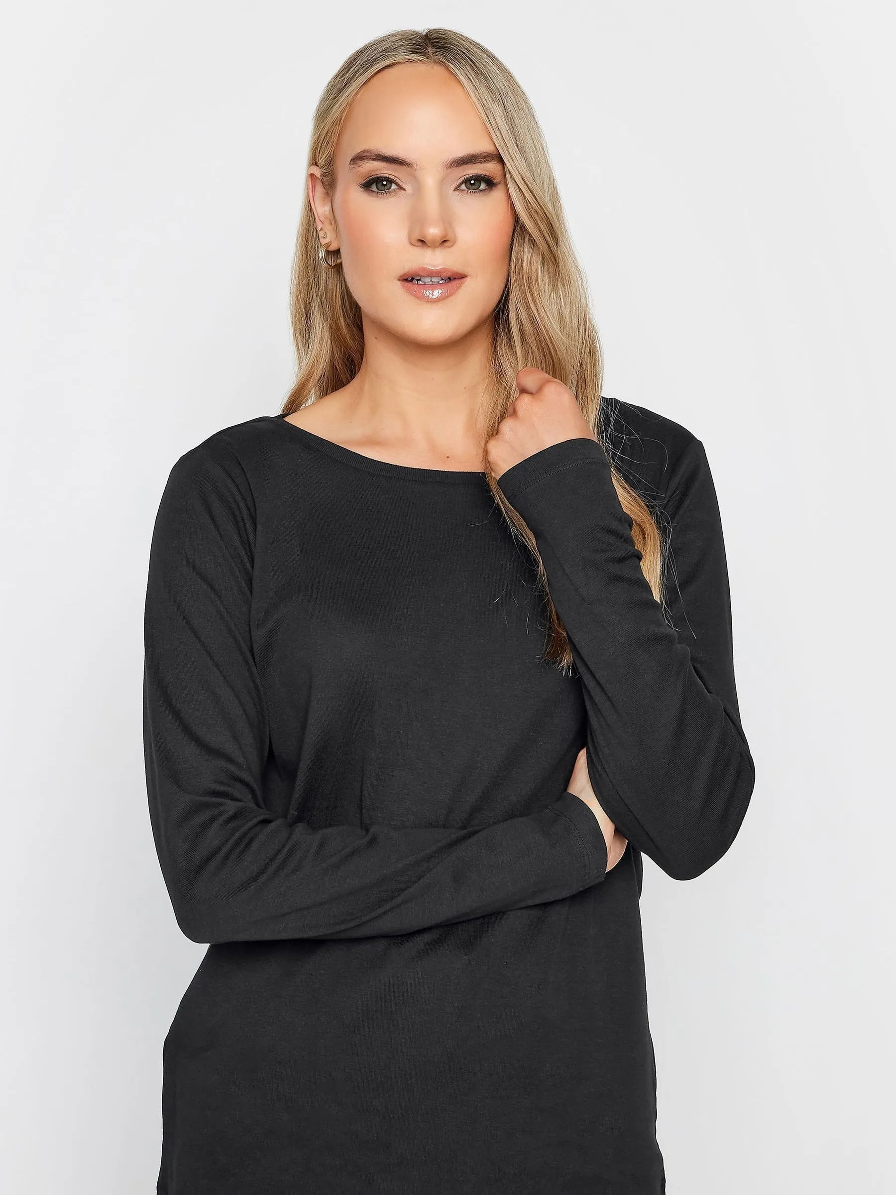 Long Tall Sally Black 100% Cotton Crew Neck T-Shirts 2 Pack