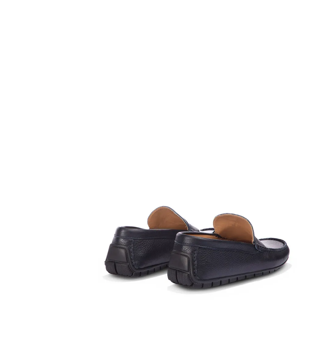 Navy blue leather loafers