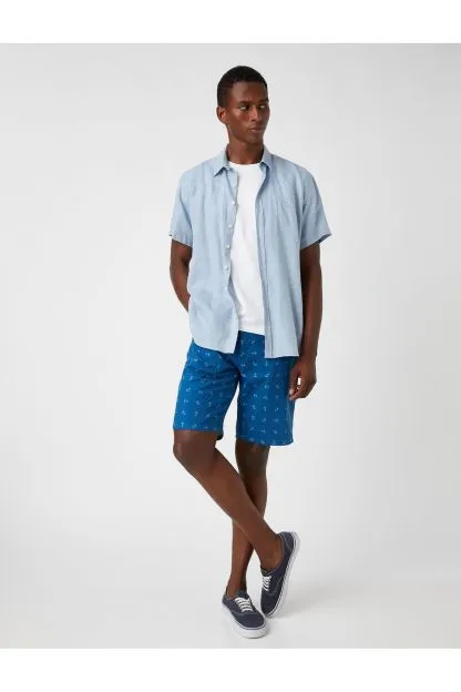 Patterned Gabardine Shorts