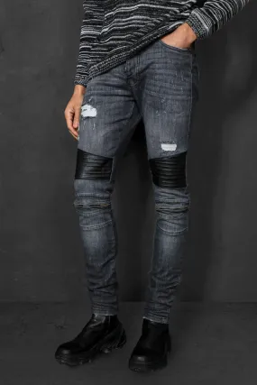 Skinny Stacked Pu Zip Biker Jeans
