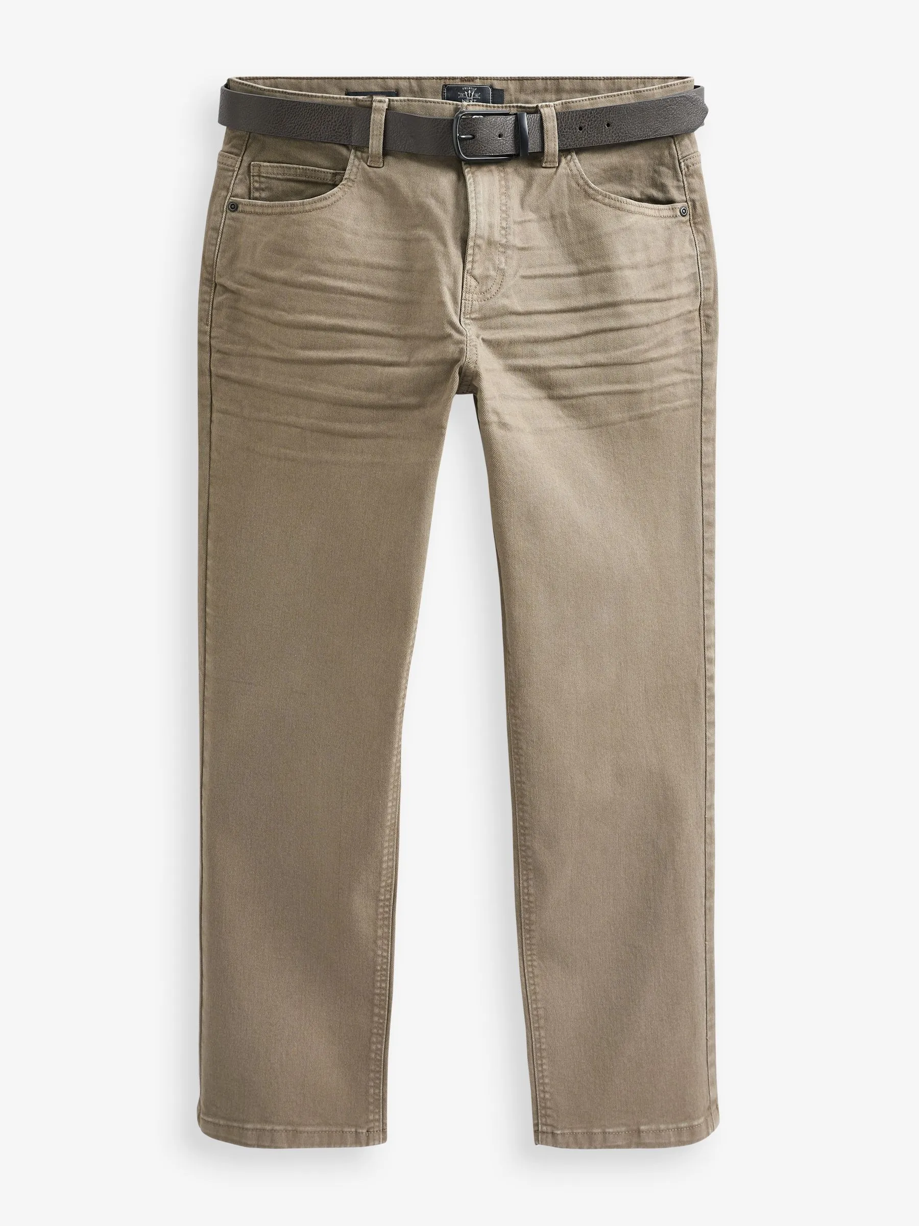 Tan Brown Straight Fit Belted Authentic Jeans