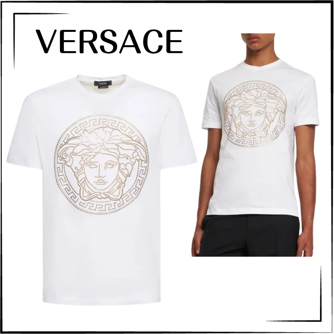 VERSACE  |Unisex Cotton Short Sleeves Logo Metallic Luxury T-Shirts