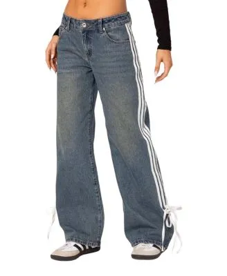 Washed Low Rise Ribbon Jeans