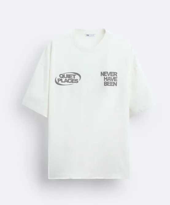 ZARA  |Plain Cotton Short Sleeves Logo T-Shirts